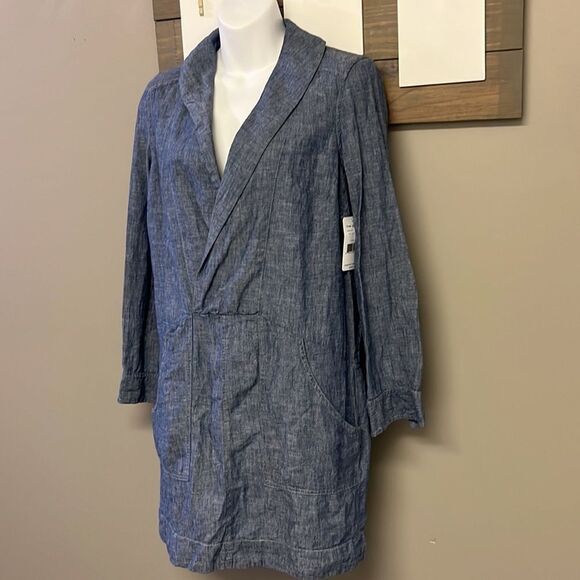 Free People Linen V-Neck Collar Long Sleeve Mini Dress w/ Pockets- Size XS - Picture 2 of 16